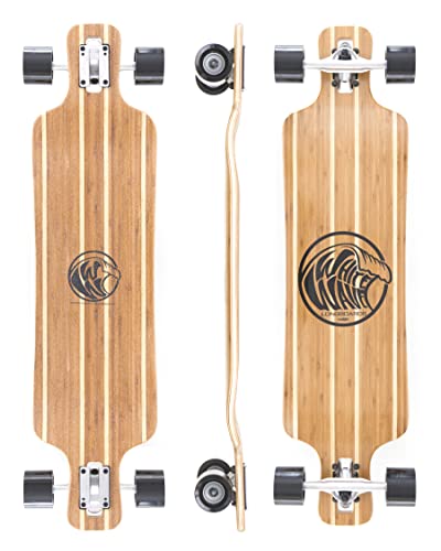 White Wave Bamboo Longboard Skateboard. Drop Deck Long Board for Cruising, Carving and Freestyle Fun. Great Board for Beginner, Intermediate, or Advanced Riders (Warrior)