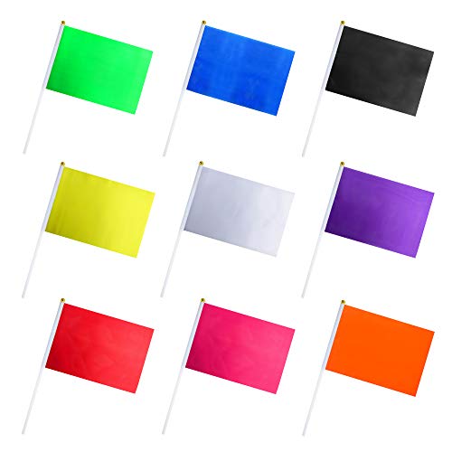Consummate 45 Pack Solid Color Flag Small Mini Plain Black White Red Yellow Green Blue Purple Orange Rose Red Stick Flags Set