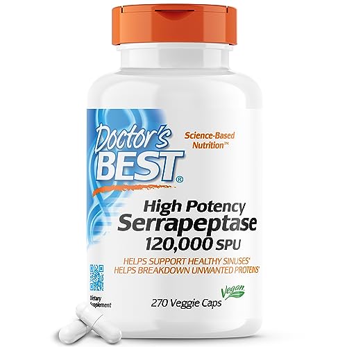 Doctor's Best High Potency Serrapeptase, Supports Healthy Sinuses and a Healthy Immune System, Non-GMO, Gluten Free, Vegan, 120, 000 SPU, 270 Veggie Caps
