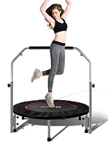 BSPORTY Foldable Mini Trampoline, Exercise Rebounder for Kids Adults Indoor/Garden Fitness-Adjustable Foam Handle Workout Trampoline Max Load 330 lbs