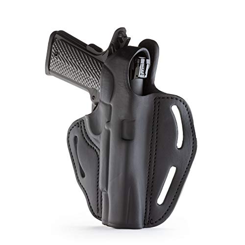 1791 Gunleather 1911 Holster - Thumb Break Leather Holster - Cocked and Locked Carry - Right Hand OWB Holster for Belts - Fit 4' and 5' Barrels Stealth Black
