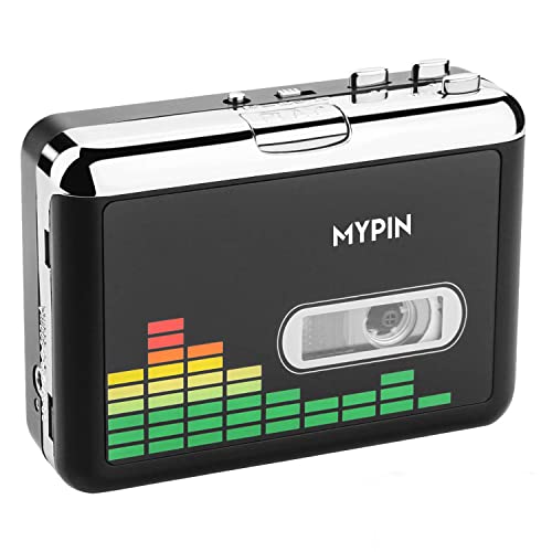 USB Cassette to MP3 Converter, Portable Walkman Cassette Audio Music Player Tape-to-MP3 Converter with Earphones, Volume Control, No PC Required (Black) …