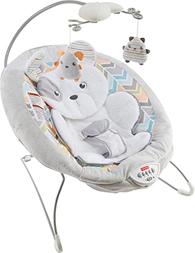 Fisher-Price Sweet Snugapuppy Deluxe Bouncer, portable bouncing baby seat with overhead mobile, music, and calming vibrations