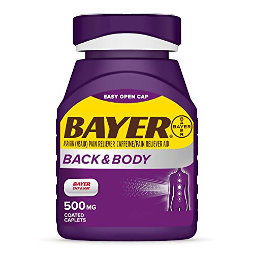 Bayer Back and Body Extra Strength Aspirin 500mg, Aspirin Plus 32.5 mg Caffeine Pain Reliever, Powerful Back and Body Pain Relief, 200 Coated Caplets