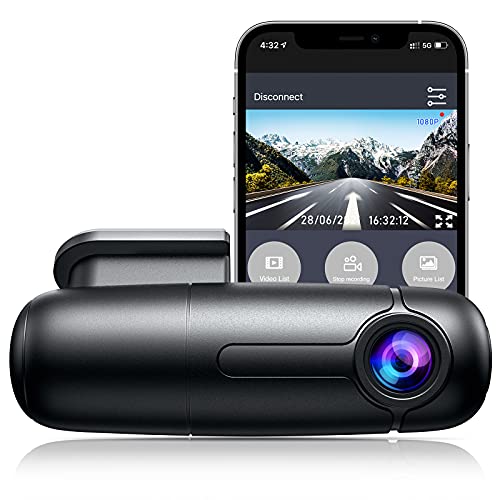 Small WiFi Dash Cam Camera for Car, Blueskysea B1W Mini Vehicle Video Driving Recorder 360 Degree Rotatable Lens 1080p 30fps G-Sensor Loop Recording