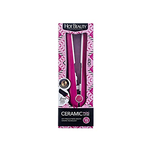 Hot Beauty Professional Ceramic Mini Flat Iron 1/2' Anti-Frizz Extreme Smooth (Pink) Travel Pouch Included