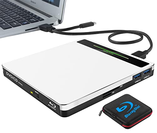 NOLYTH External Blu Ray Drive with SD/TF/USB Slots, USB 3.0 Type-C Slim Blu Ray Player Burner CD/DVD/Blu-ray Drive for Laptop PC Mac Windows 11/10 MacBook-Silver