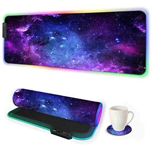 DINKY RGB Gaming Mouse Pad, Large Extended Soft Led Mouse Pad with 14 Lighting Modes, Water Resist Keyboard Pad, Computer Keyboard Mousepads Mat 31.4×11.8 inches- Purple Nebula