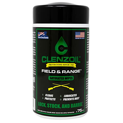 Clenzoil Field & Range Saturated Gun Oil Wipes | Multi-Purpose [ CLP] Cleaner, Lubricant, Protectant | Approx. 75 (5' x7') One-Step Gun Cleaning Oil & Lubricant Field Wipes