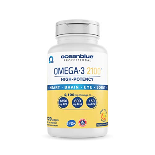 Oceanblue Omega-3 2100 – 120 ct – Triple Strength Burpless Fish Oil Supplement with High-Potency EPA, DHA, DPA – Wild-Caught – Orange Flavor (60 Servings) – New Packaging