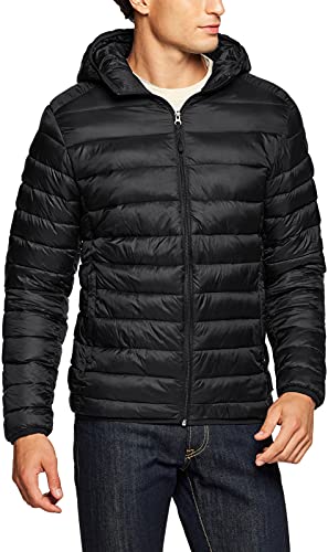 TSLA Men's Lightweight Packable Accent Puffer Jacket, Water-Resistant Winter Jackets, Hoodie Jacket Black, Large