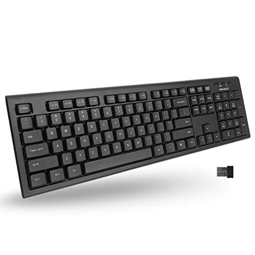 Macally 2.4G Wireless Keyboard - Ergonomic Full Size Computer Keyboard Wireless with Numeric Keypad - USB Keyboard Wireless Compatible with Windows PC Laptop Desktop External Keyboard Cordless