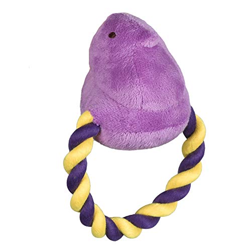Peeps Chick 6 Inch Purple Plush Rope Pull Toy for Dogs | Purple Dog Toy from Peeps, Plush Fabric Dog Toys | Small Squeaker Dog Toy with Rope