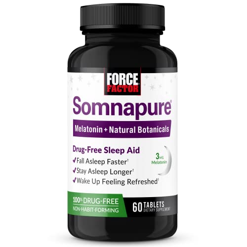 Force Factor Somnapure Drug-Free Sleep Aid for Adults for Occasional Sleeplessness with Melatonin & Valerian, Non-Habit-Forming Sleeping Pills, Fall Asleep Faster, Wake Up Refreshed, 60 Tablets
