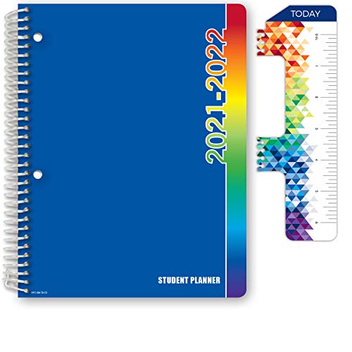 Global Datebooks Dated Middle School or High School Student Planner for Academic Year 2021-2022 (Matrix Style - 7'x9' - Blue Colors) - Includes Ruler/Bookmark and Planning Stickers