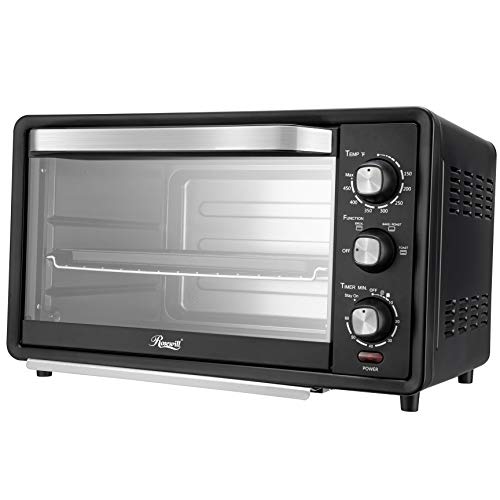 Rosewill RHTO-19001 19L 6-Slice Timer & Temperature Settings | 19-Liter Large Capacity |Stainless Steel Countertop Baking Pan and Broil Rack | Black Toaster Oven