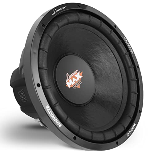 Lanzar 15in Car Subwoofer Speaker - Black Non-Pressed Paper Cone, Stamped Plastic Basket, Dual 4 Ohm Impedance, 2000 Watt Power and Foam Edge Suspension for Vehicle Audio Stereo Sound System - MAXP154D