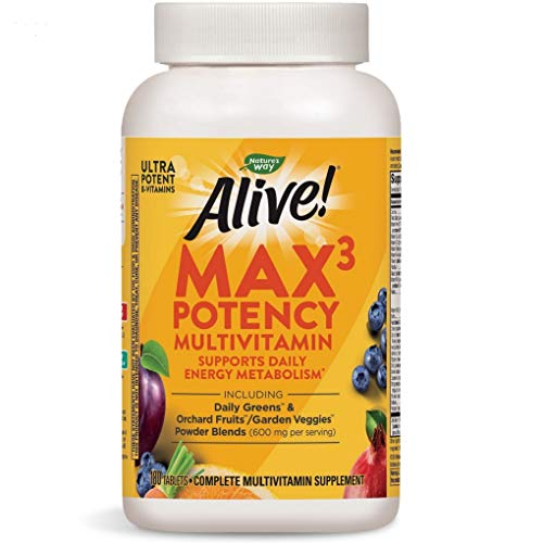 Nature’s Way Alive! Max3 Potency Multivitamin, Whole Body Nutrition, High Potency B-Vitamins, 180 Tablets