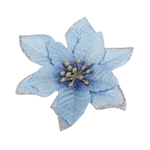 Christmas Glitter Flower Ornaments,Jchen 20Pcs Glitter Christmas Tree Ornaments Artificial Christmas Flowers Christmas Tree Decoration Flower for Home Party Wedding Decorations (Blue)