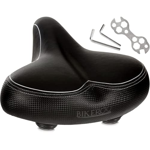 Bikeroo Oversized Bike Seat - Compatible with Peloton, Exercise or Road Bikes - Bicycle Saddle Replacement with Wide Cushion for Men & Womens Comfort
