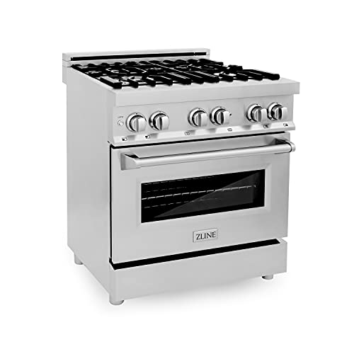 ZLINE 30 Inch 4.0 Cubic Foot Stainless Steel Dual Fuel Range with 4 Burner Porcelain Cooktop, Gas Stove, Cast Iron Grill, and Electric Convection Oven