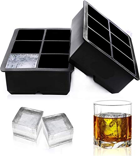 Ice Cube Trays Large Size Flexible 6 Cavity Ice Cube Square Molds for Whiskey and Cocktails, Keep Drinks Chilled (2 Pcs)