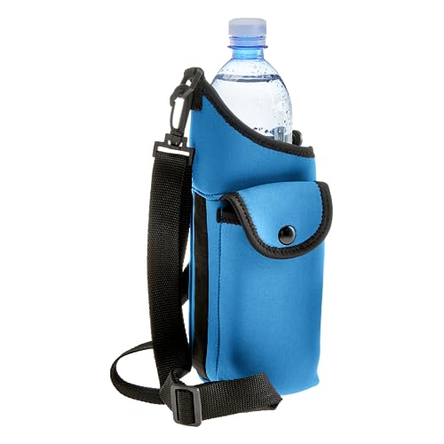 Smooth Trip AquaPockets Water Bottle Carrier Bag and Insulating Neoprene Bottle Holder with Phone Case, 2 Pockets and Adjustable Strap for Walking and Hiking, Fits up to 40 oz. Bottles