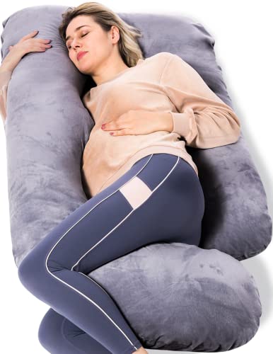 Momcozy Pregnancy Pillows, U Shaped Full Body Maternity Pillow with Removable Cover - Support for Back, Legs, Belly, Hips for Pregnant Women, 57 Inch Pregnancy Pillows for Sleeping, Grey