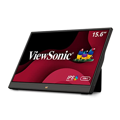 ViewSonic VA1655 15.6 Inch 1080p Portable IPS Monitor with a Built-in Stand, Mobile Ergonomics, USB C, Mini HDMI and Protective Case for Home and Office