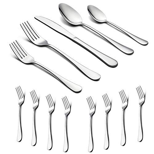 LIANYU 48-Piece Silverware Set with Extra Forks, Stainless Steel Flatware Cutlery Set for 8, Eating Utensils Tableware, Dishwasher Safe, Mirror Finish