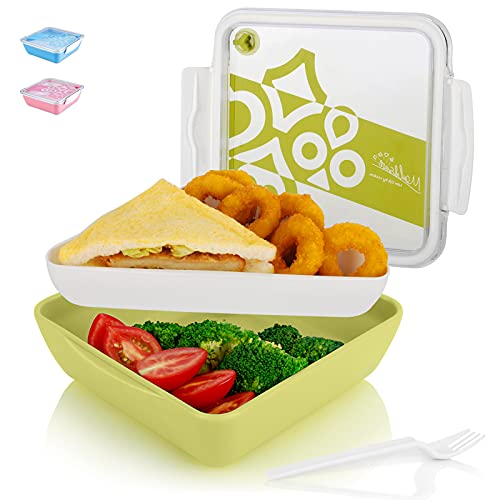 Bento Lunch Box For Teens, Adults | Genteen Leakproof Meal Prep Portion Control Box Reusable Sandwich Containers with Leak-Proof Rubber Seal Stackable & Microwave Safe Lunch Containers (Green, 40OZ)