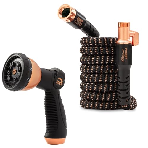 Pocket Hose Copper Bullet With Thumb Spray Nozzle AS-SEEN-ON-TV Expands to 25 ft, 650psi 3/4 in Solid Copper Anodized Aluminum Fittings Lead-Free Lightweight No-Kink Garden Hose