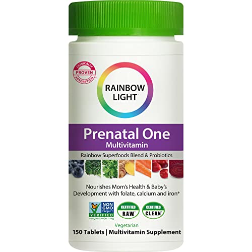 Rainbow Light Prenatal One High Potency Daily Multivitamin with Folate, Ginger and Probiotics; Supports Mom and Baby from Conception to Nursing; Vegan, 150 Tablets,* Pack May Vary