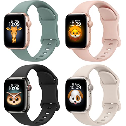 BRG 4 Pack Bands for Apple Watch Band 38mm 40mm 41mm 42mm 44mm 45mm 49mm, Women and Men Sport Apple Watch Bands, Soft Silicone Strap Replacement for iWatch Bands Ultra SE Series 8 7 6 5 4 3 2 1