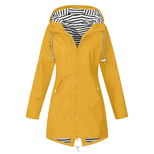 Raincoat Hoodie for Women, Teen Girls Lightweight Hooded Jacket Solid Rain Jacket Outdoor Raincoat Windproof Plus Size Yellow
