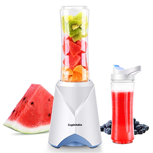 Personal Mini Blender for Shakes and Smoothies, Supkitdin Single Serve Blender for Fruits and Vegetables with 2 * 20oz BPA-Free Travel Sport Bottles