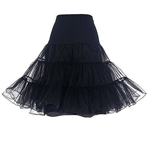 DRESSTELLS 50s Petticoat Skirts, Women Vintage Tutu Underkirt, 1950s Pinup Rockabilly Audrey Hepburn Crinoline, Retro Tulle Half Slip Black L