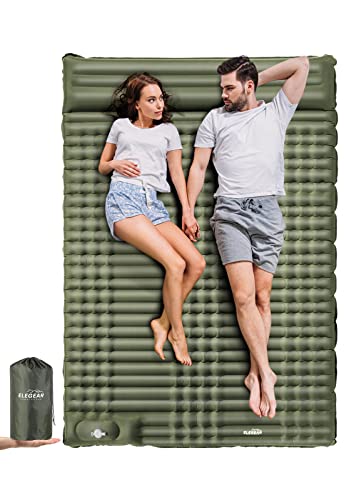 Elegear Double Sleeping Pad for Camping, 4' Ultra-Thick Self Inflating Camping Pad 2 Person with Pillow Built-in Foot Pump Camping Sleeping Mat for Backpacking, Hiking, Portable Camping Pad