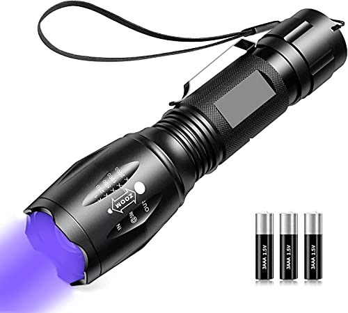 Black Light ,Flashlight, LED UV Torch 2 in 1 Blacklight with 500LM Highlight, 4 Mode, Waterproof for Pet Clothing Food Fungus Detection/Night Fishing/Travel