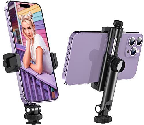 Anozer Tripod Phone Mount, Universal Phone Holder for Tripod with 2 Cold Shoe, 360° Rotatable Smartphone Tripod Adapter, Fits Tripod/Selfie Stick, Compatible with iPhone 15 Pro Max/15 Pro/15 Plus/15
