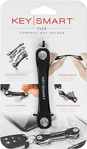 KeySmart Flex Compact Key Holder Key Organizer Keychain - Minimalist Multi Key Chains Men - Smart Key Case Key Car Organizer- Key Ring Connector Key Fob, EDC Keychain Accessories (up to 8 Keys, Black)