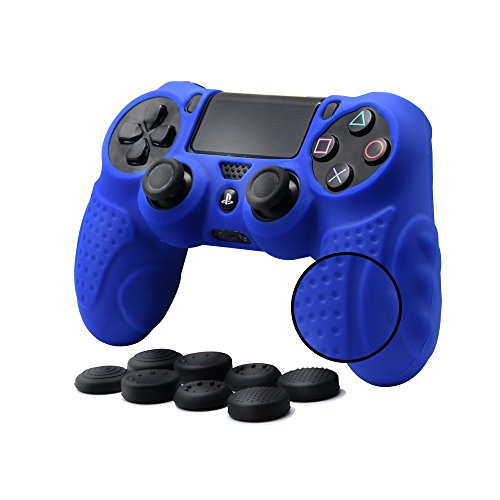 PS4 Controller Grip Skin Anti-Slip Silicone Case Cover for Sony Playstation 4 PS4/Slim/Pro Controller with 8 x FPS Pro Thumb Grips (Blue)