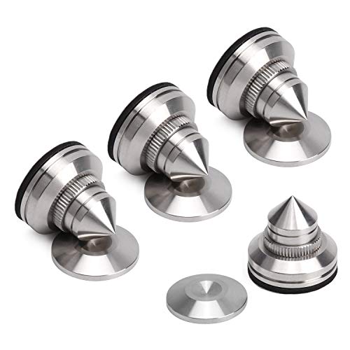 Facmogu 4 PCS Stainless Steel Speaker Spike Shockproof 28-32mm Adjustable Isolation Feet Stand Cone Pad for Turntable Amplifier CD DAC Recorder with Adhesive