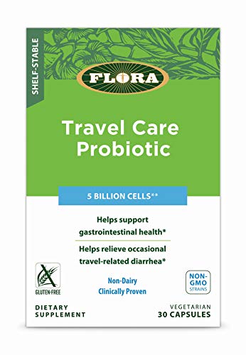 Flora Saccharomyces Boulardii Travel Care Probiotic - Clinically Studied, Shelf-Stable Supplement, 5 Billion CFU - 30 Servings Vegetarian Caps - Enhanced Intestinal Tract Support & Protection