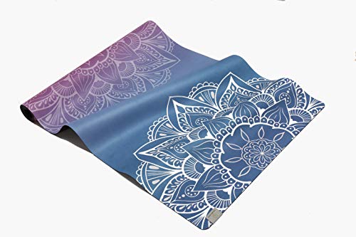 Natural Rubber Eco-Friendly Yoga Mat, Foldable with Carrying Strap 1.5 MM (Mandala blue) 72x24 Inch OHA-FIT