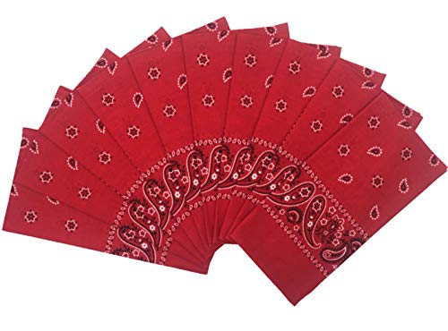 Vamqor 100% Cotton 10 Pack Fine Bandanas（Red）