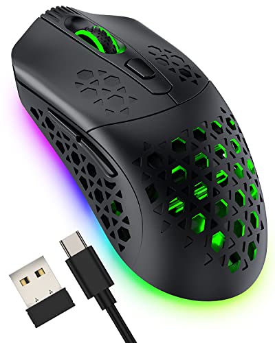 Black Shark Wireless Gaming Mouse, Dual-Mode Wired Computer Mouse with 10000 DPI, Replaceable Honeycomb/Solid Shell, 6 Programmable Buttons, RGB Gamer Mice for Laptop PC Mac, Mako M1