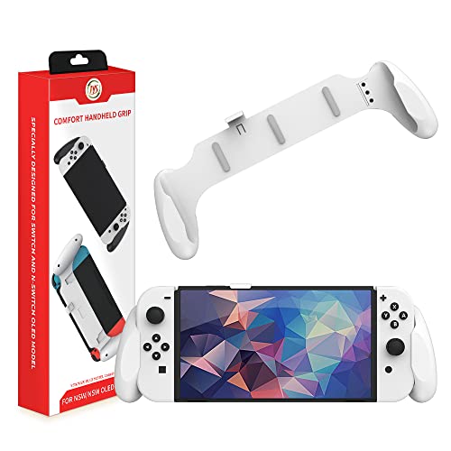 JDDWIN Switch OLED/Switch Dockable Hand Grip,Comfort handheld for Switch OLED/Switch with Specially Ergonomic Design Compatible with Nintendo Switch Grip (White)