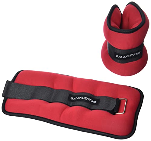 BalanceFrom Fully Adjustable Ankle Wrist Arm Leg Weights, 5 lbs each (10-lb pair), Red