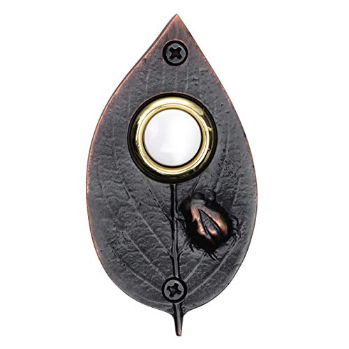 Waterwood Solid Brass Ladybug on Leaf Doorbell in Oil Rubbed Bronze - Wired & Illuminated Push Button from Environmentally Friendly Recycled Material